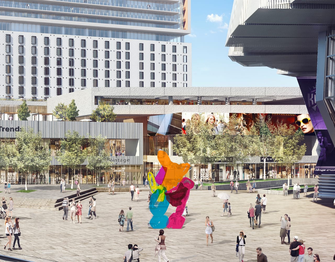 A rendering of the Jeff Koons sculpture in the Entertainment and Sports Center plaza (courtesy the Sacramento Kings)