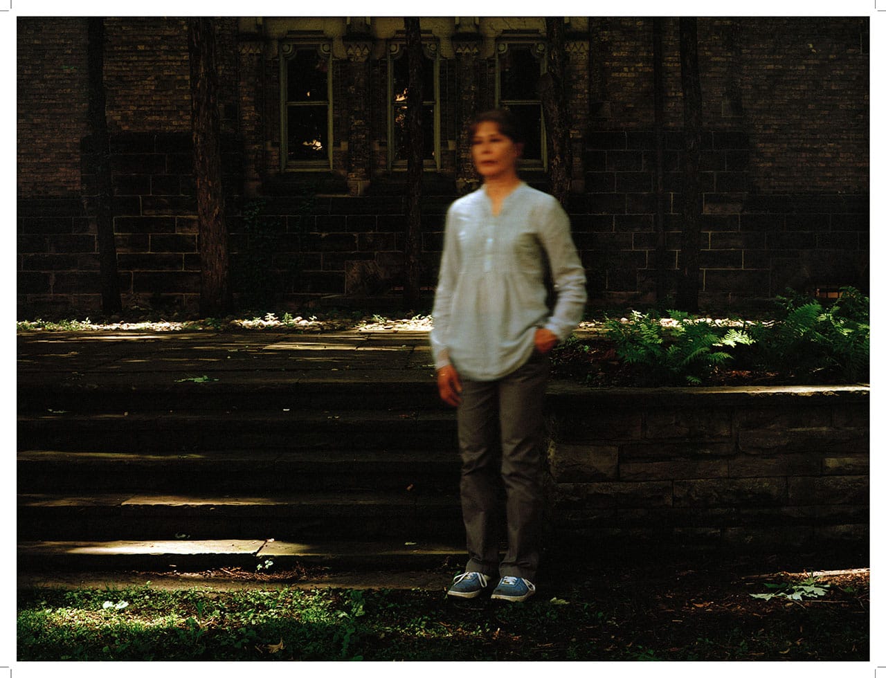 Suzy Lake, "Extended Breathing While Highlights Travel" (2009), color transparency, lightbox, 101.6 x 152.4 cm, purchase, funds donated by Donna G. Billes and Diana Billes, 2014, Art Gallery of Ontario (© Suzy Lake)