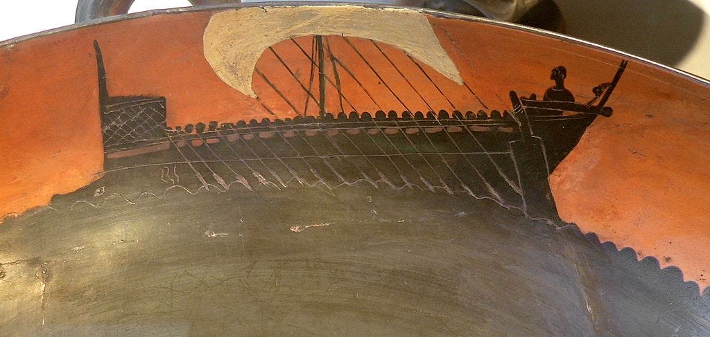 Boat on an Attic black-figure cup (520 BC) (via Cabinet des Médailles)