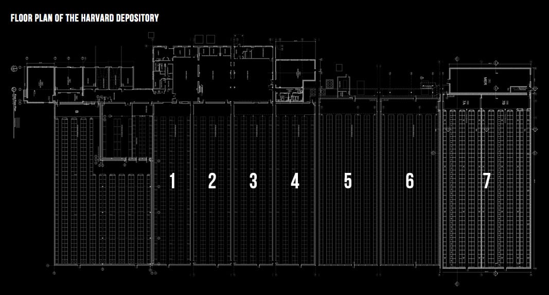 Floor plan of the Harvard Depository