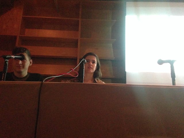 Two of the five K-Hole members at the LA Art Book Fair. From left to right: Sean Monahan and Dena Yago.