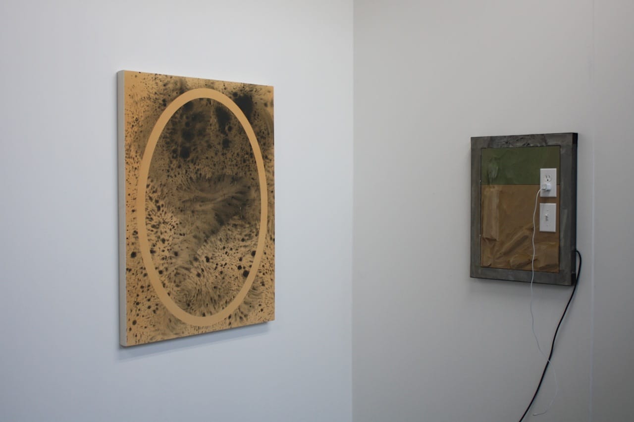 Work by Sayre Gomez and Neïl Beloufa at François Ghebaly's booth.