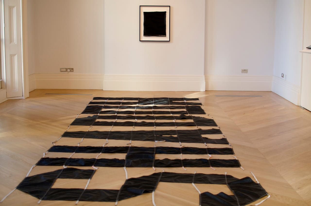 Installation view, Mouths at the Invisible Event, showing -I Was So Entranced Seeing That I Did Not Think About The Sight (2012) and detail from -Severe Clear- (2014)