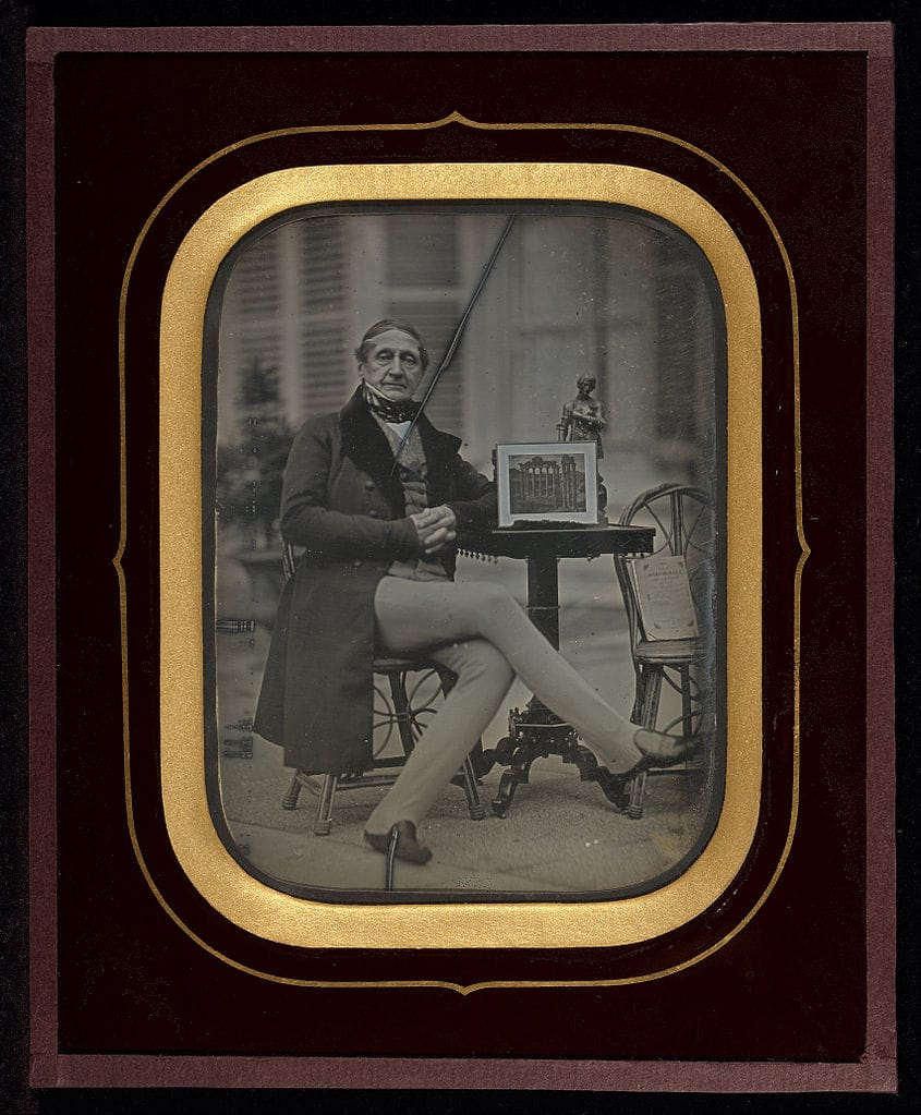 Jean-Gabriel Eynard, "Self-Portrait with Daguerreotype of Roman Forum" (1845), daguerreotype (J. Paul Getty Museum, via Wikimedia)