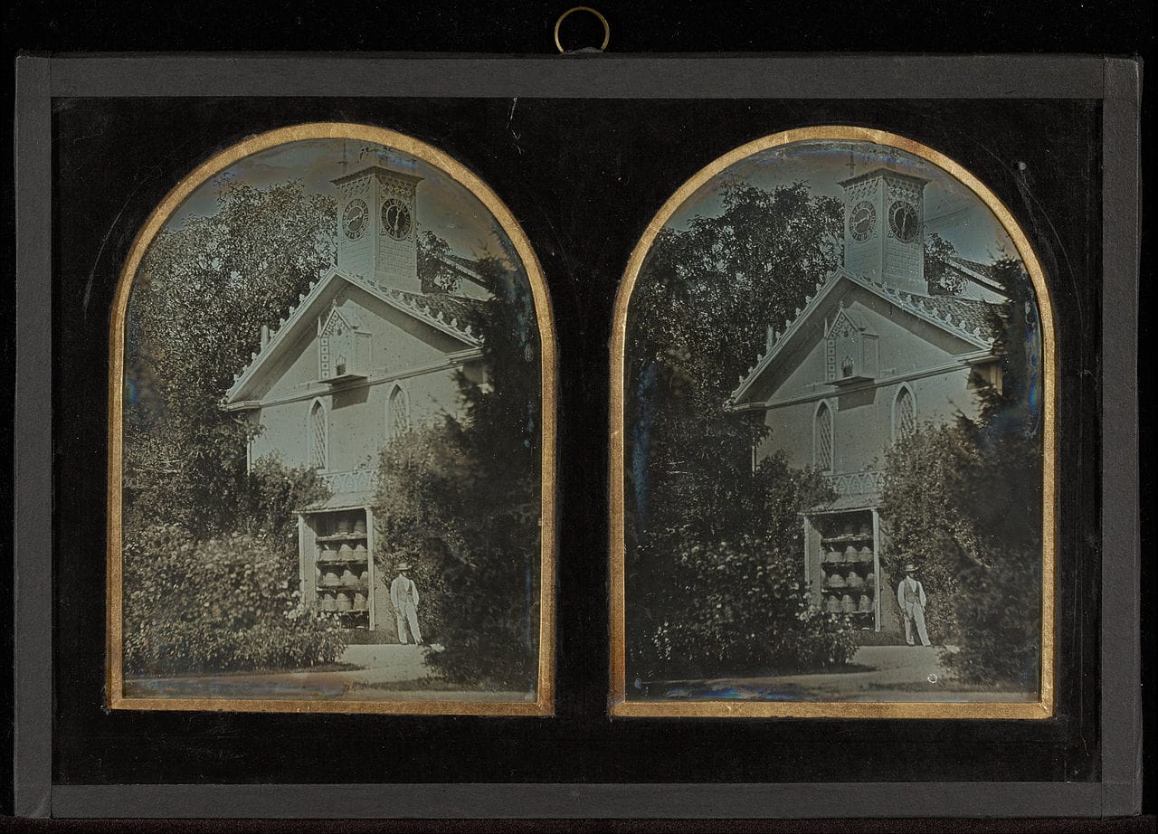 Jean-Gabriel Eynard, "Clock Tower House with Apiary" (1852), stereograph daguerreotype (J. Paul Getty Museum, via Wikimedia)