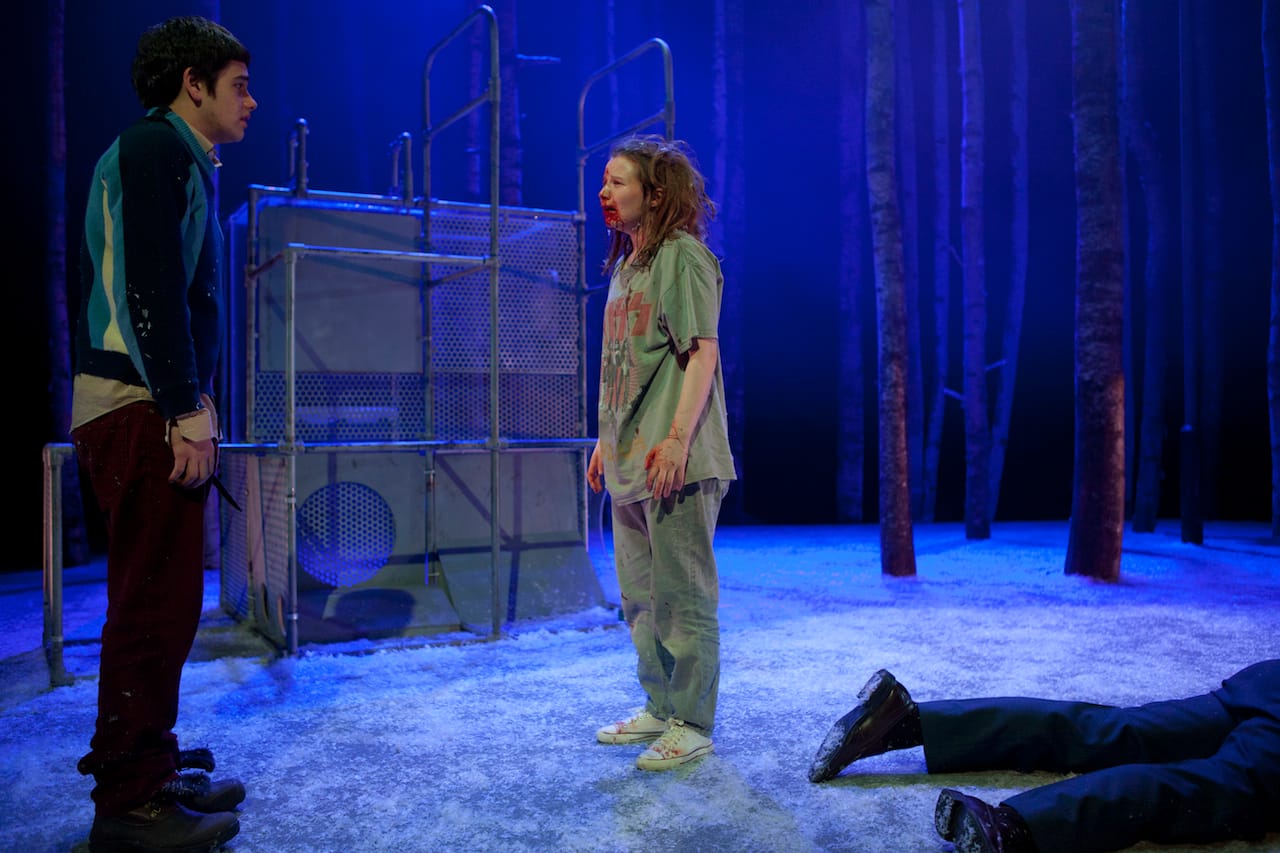 Cristian Ortega as Oskar, Rebecca Benson as Eli in Let the Right One In at St. Ann’s Warehouse (photograph by Pavel Antonov)