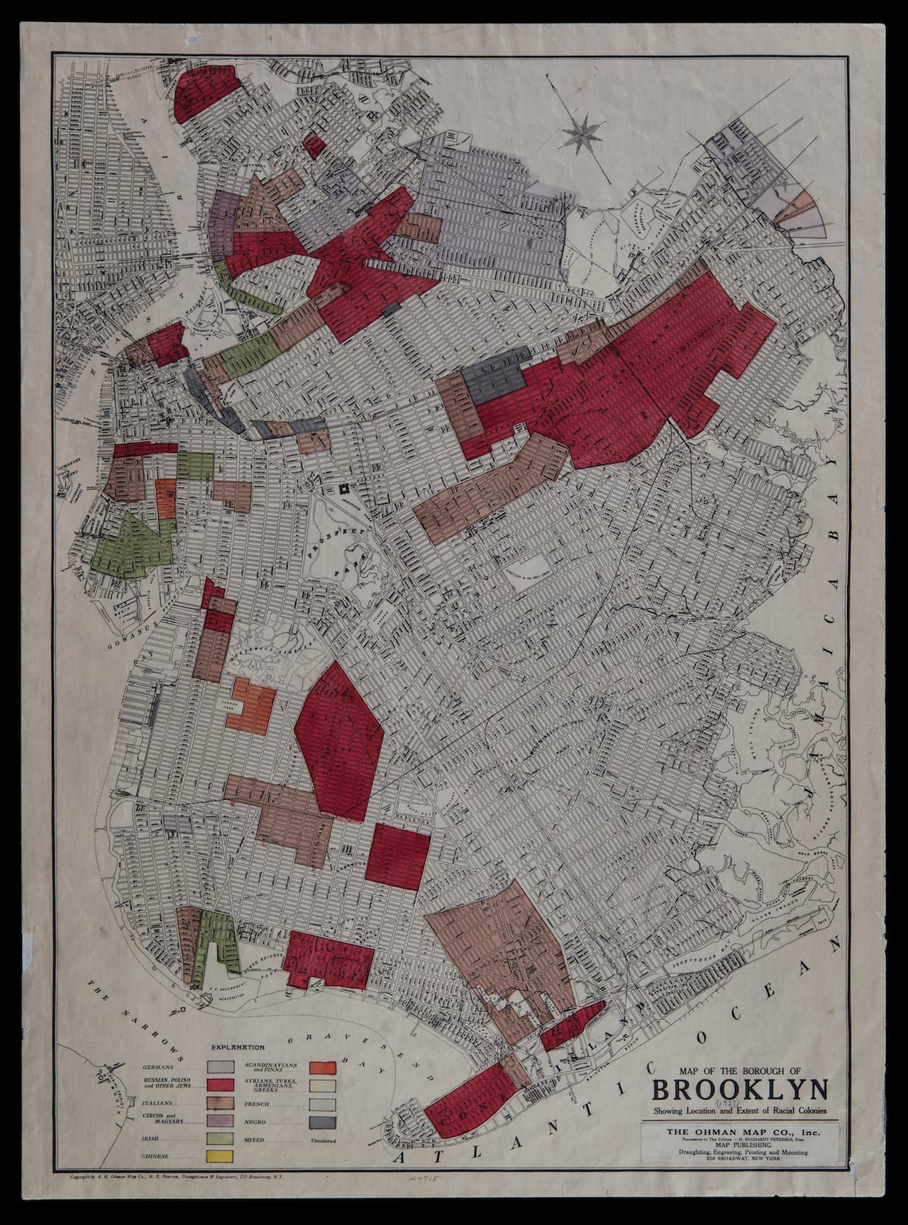 Paired with Kozloff: Map of the Borough of Brooklyn: Showing Location and Extent of Racial Colonies, Ohman Map Co., 1920; Flat Maps B B-[1920].fl; Brooklyn Historical Society.