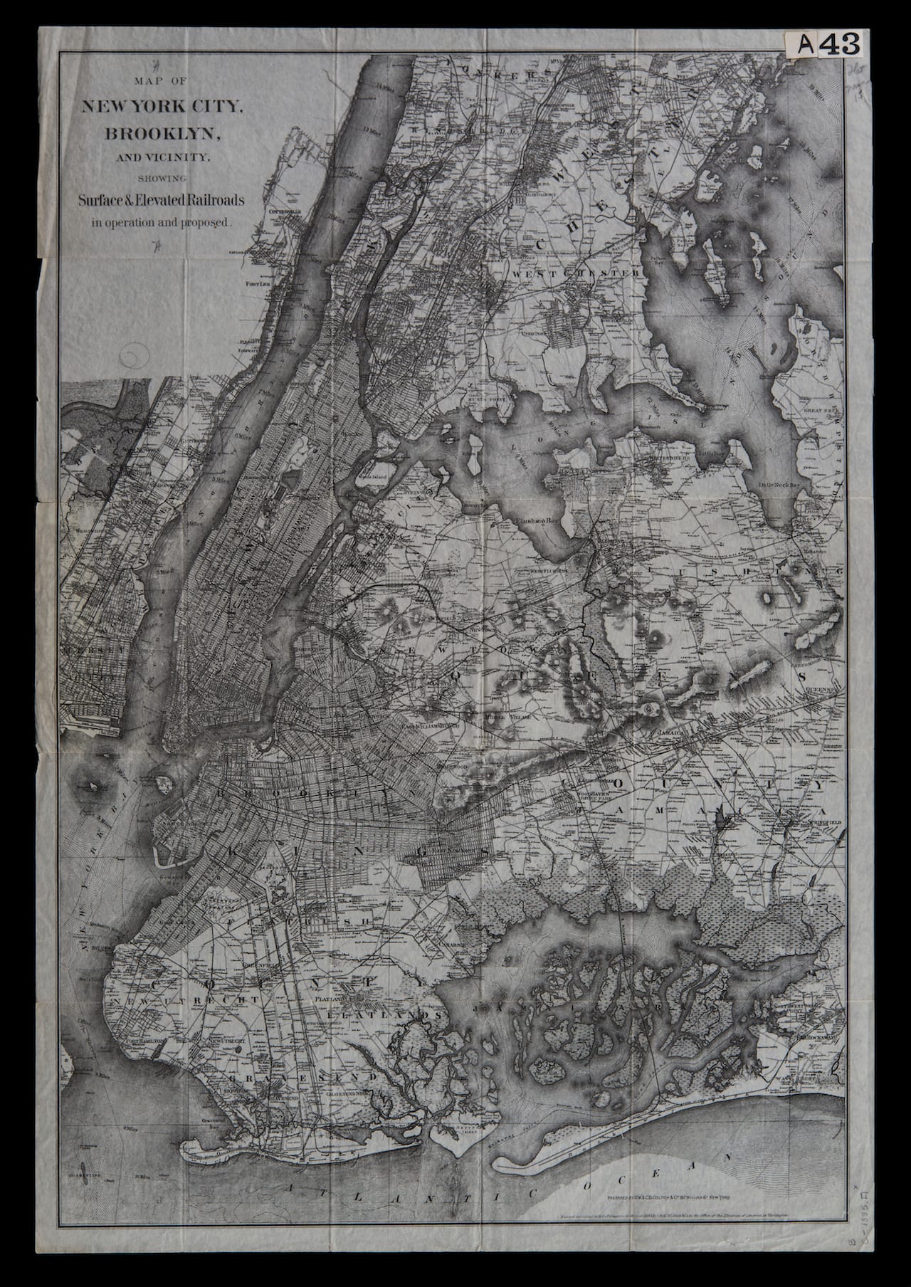 Paired with Gail Biederman: Map of New York City, Brooklyn, and Vicinity: Showing Surface & Elevated Railroads in Operation and Proposed, G.W. & C.B. Colton, circa 1885; Flat Maps B C-1885.fl; Brooklyn Historical Society