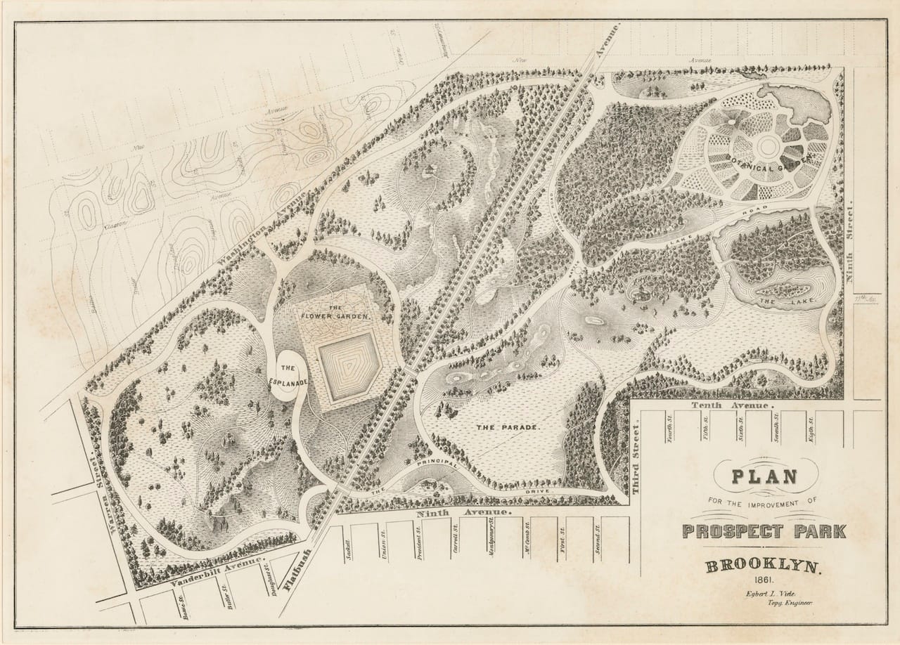 With Beebe: Plan for the Improvement of Prospect Park, Egbert L. Viele, 1861; Flat Maps B PP-1861.fl; Brooklyn Historical Society.