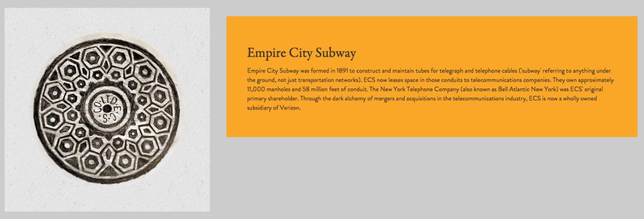 Illustration & description of an Empire City Subway manhole cover