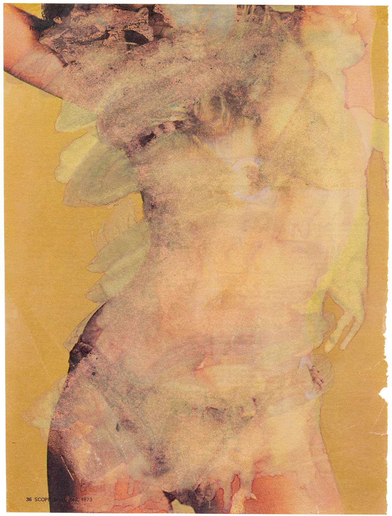 Marlene Dumas, "Scope Magazine Pin-up" (1973), thinner on magazine paper, 28.5 x 21 cm, private collection (© Marlene Dumas) (click to enlarge)