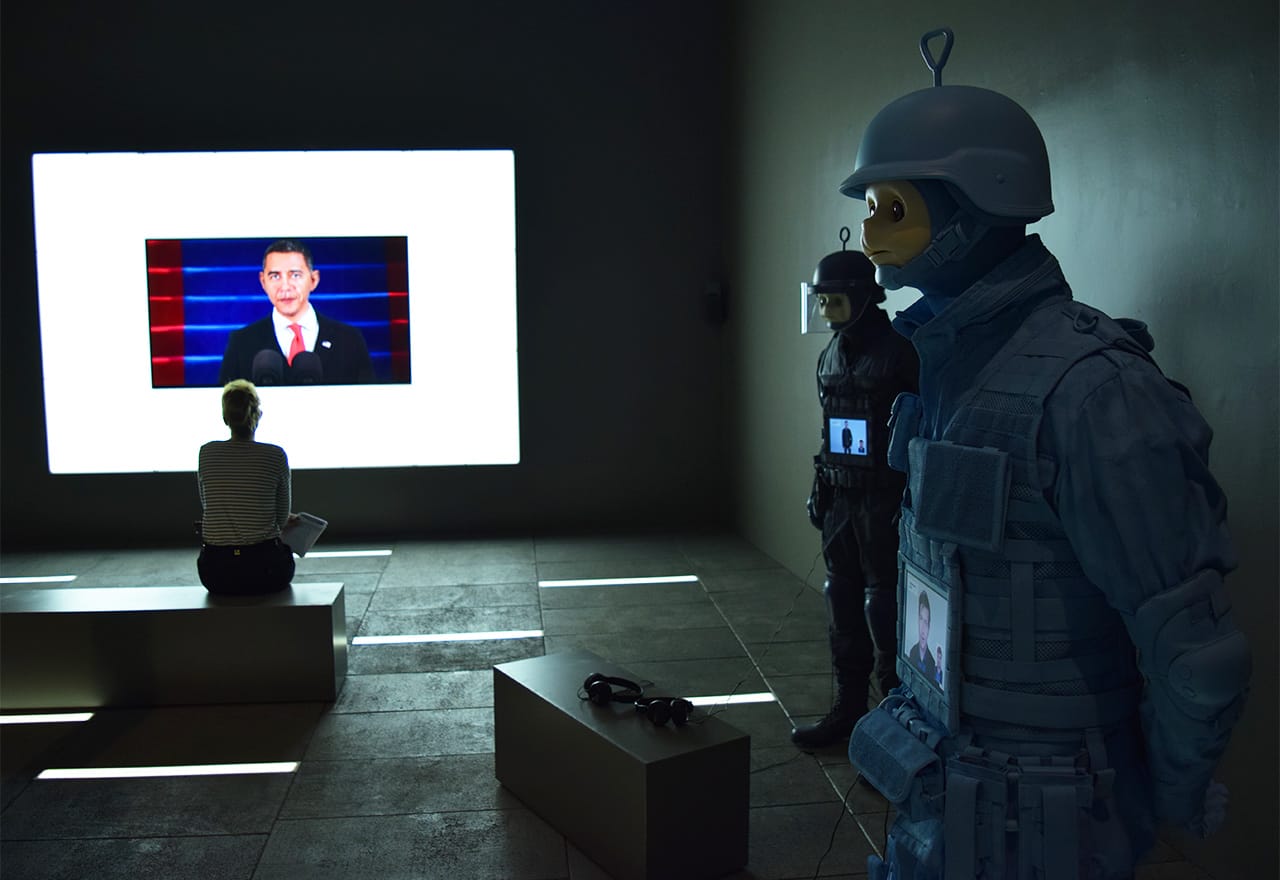 Installation view of Josh Kline, "Freedom" (2015)