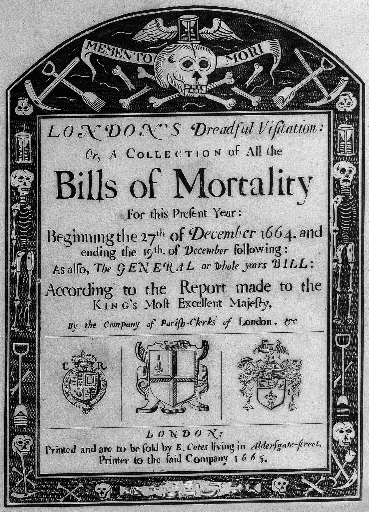 Title page to a statistical analysis of mortality for the plague in London of 1665 (courtesy Wellcome Library)