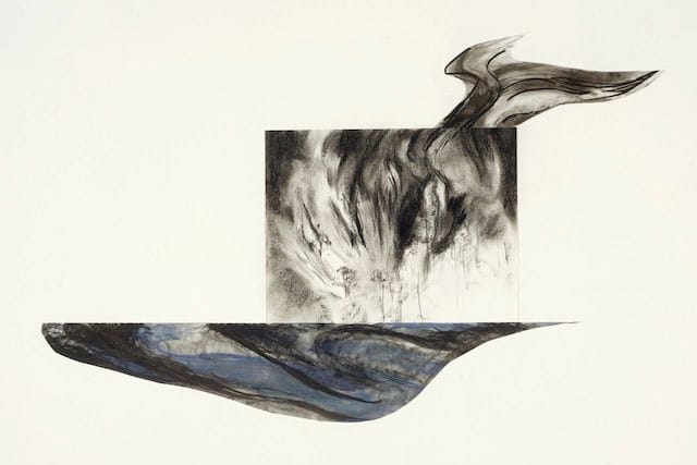 Mary-Ann Kokoska, "A Land Divided" (2013), charcoal, ink, pastel, graphite, 24 x 36 inches (courtesy A.I.R. Gallery)
