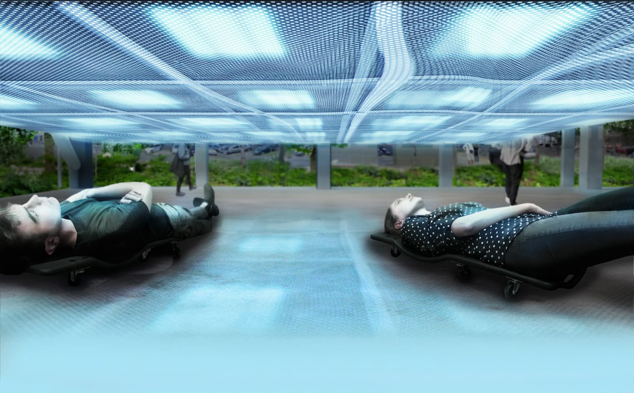 View of screen in right gallery in Musings on a Glass Box Photo © Luc Boegly2