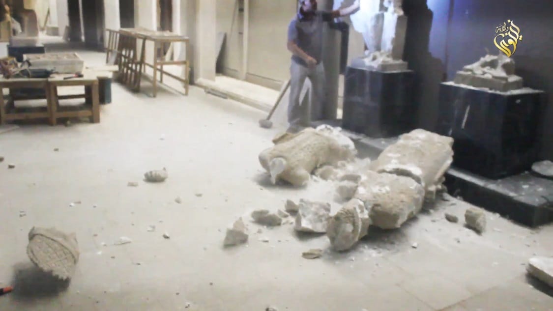 A destroyed statue in the Mosul Museum