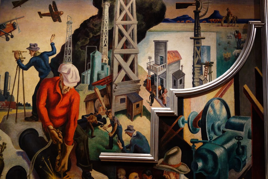 Installation view of 'Thomas Hart Benton's America Today Mural Rediscovered' at the Metropolitan Museum of Art (photo by the author for Hyperallergic)
