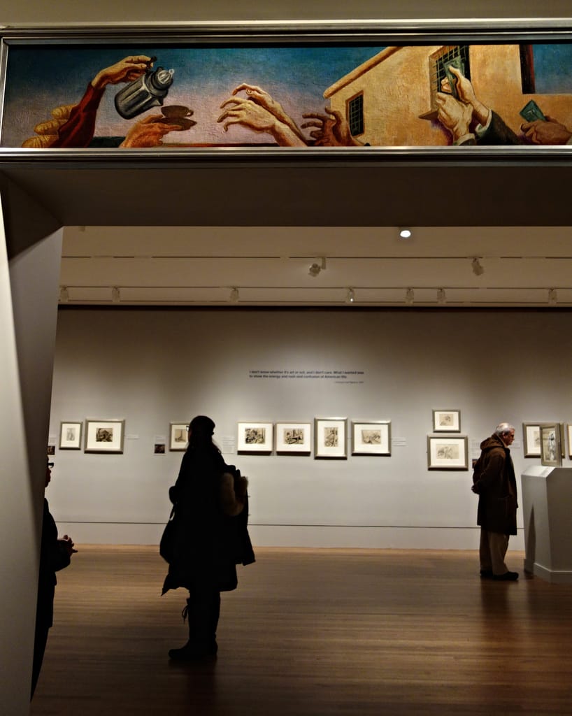 Installation view of 'Thomas Hart Benton's America Today Mural Rediscovered' at the Metropolitan Museum of Art (photo by the author for Hyperallergic)