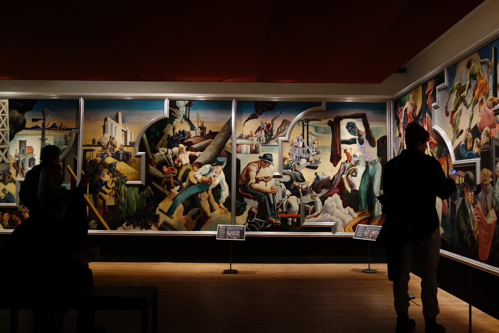 Installation view of 'Thomas Hart Benton's America Today Mural Rediscovered' at the Metropolitan Museum of Art (photo by the author for Hyperallergic)