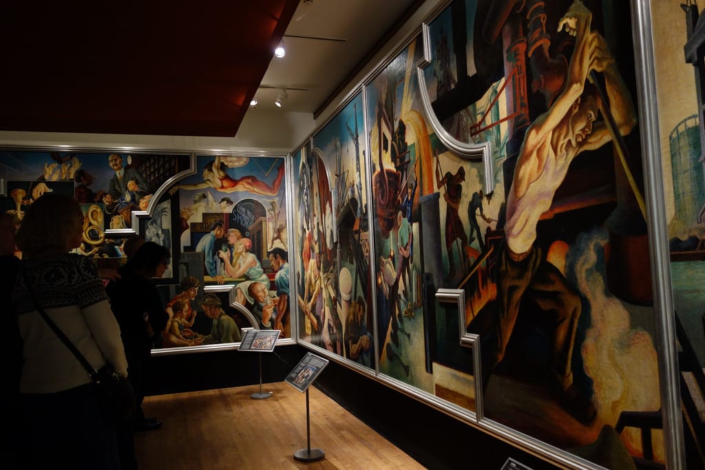 Installation view of 'Thomas Hart Benton's America Today Mural Rediscovered' at the Metropolitan Museum of Art (photo by the author for Hyperallergic)
