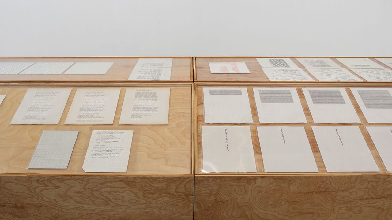 Installation view, 'Carl Andre: Sculpture as Place, 1958–2010,' showing some of Andre's Concrete poetry (click to enlarge)