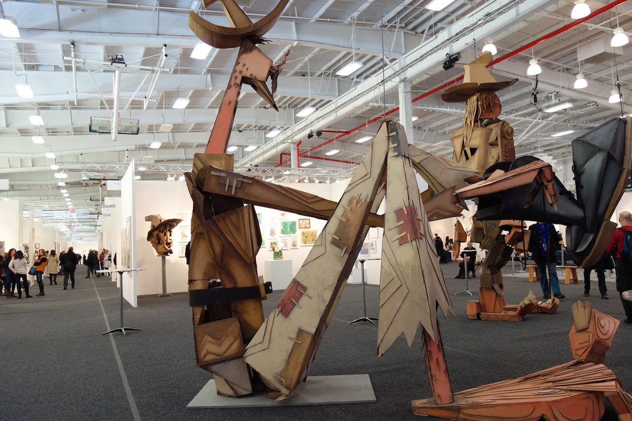 Puppets by Wayne White at Art on Paper (photo by Allison Meier/Hyperallergic)