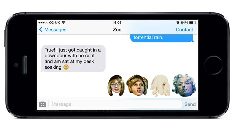 Potential use of the Cindy Shermanicons in a text message exchange (illustration by the author for Hyperallergic)