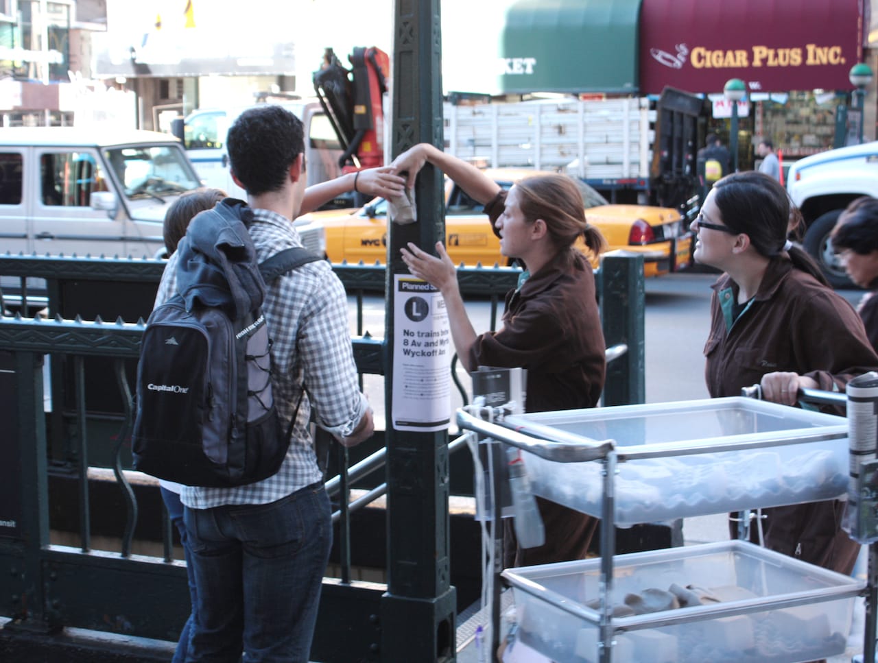 Liene Bosquê and Nicole Seisler, "14th Street Walk" (2010 Art In Odd Places Festival) (photo by Ben Seisler)