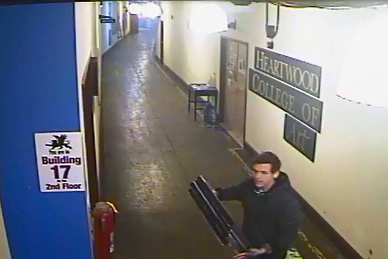 Art thief Jachin Caron, caught in the act (photo courtesy Biddeford Police Department/Facebook)