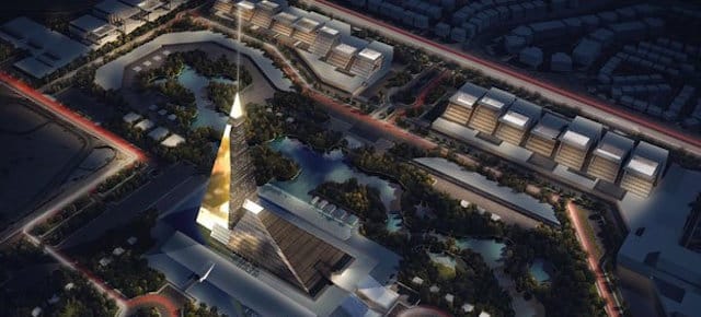 Aerial rendering of the skyscraper