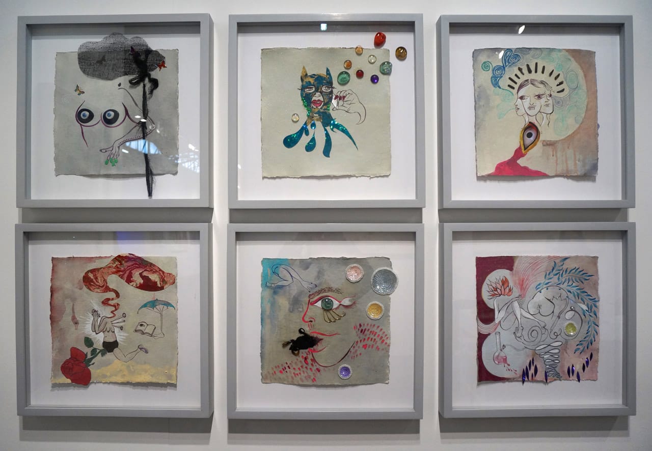 Chitra Ganesh, 'Cat Women' series (2013), mixed-media collage on handmade paper, 12 x 12 in each (click to enlarge)