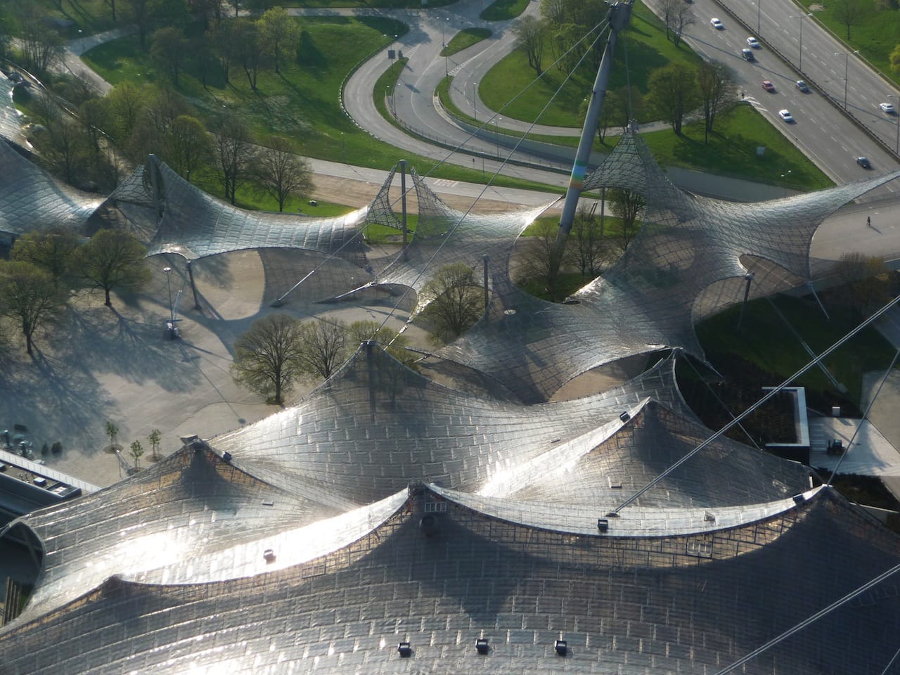 Roofing for main sports facilities in the Munich Olympic Park for the 1972 Summer Olympics, 1968–1972, Munich, Germany  Photo © Atelier Frei Otto Warmbronn