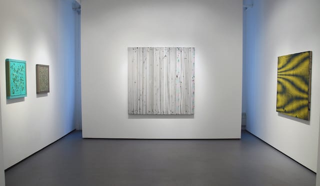 Installation view: "Breaking Pattern" at Minus Space, with works by (right to left)  Douglas Melini, Michael Scott and Anoka Faruqee (All images via minusspace)