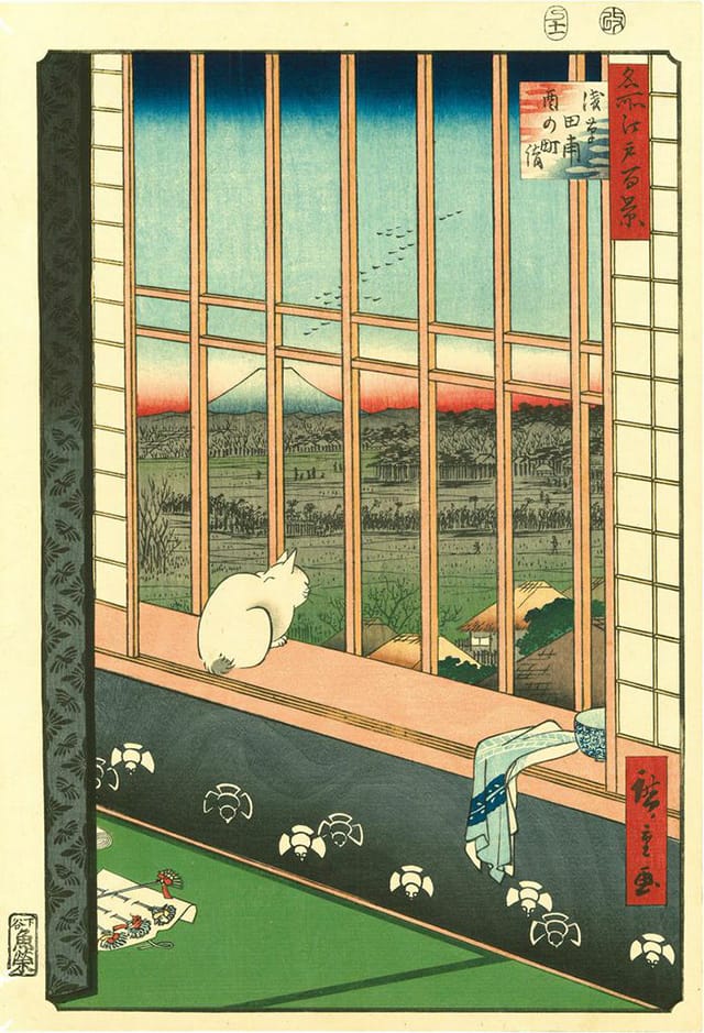 Utagawa Hiroshige, “Asakusa Ricefields and Torinomachi Festival” from the series One Hundred Famous Views of Edo (1857) (courtesy of the Japan Society)