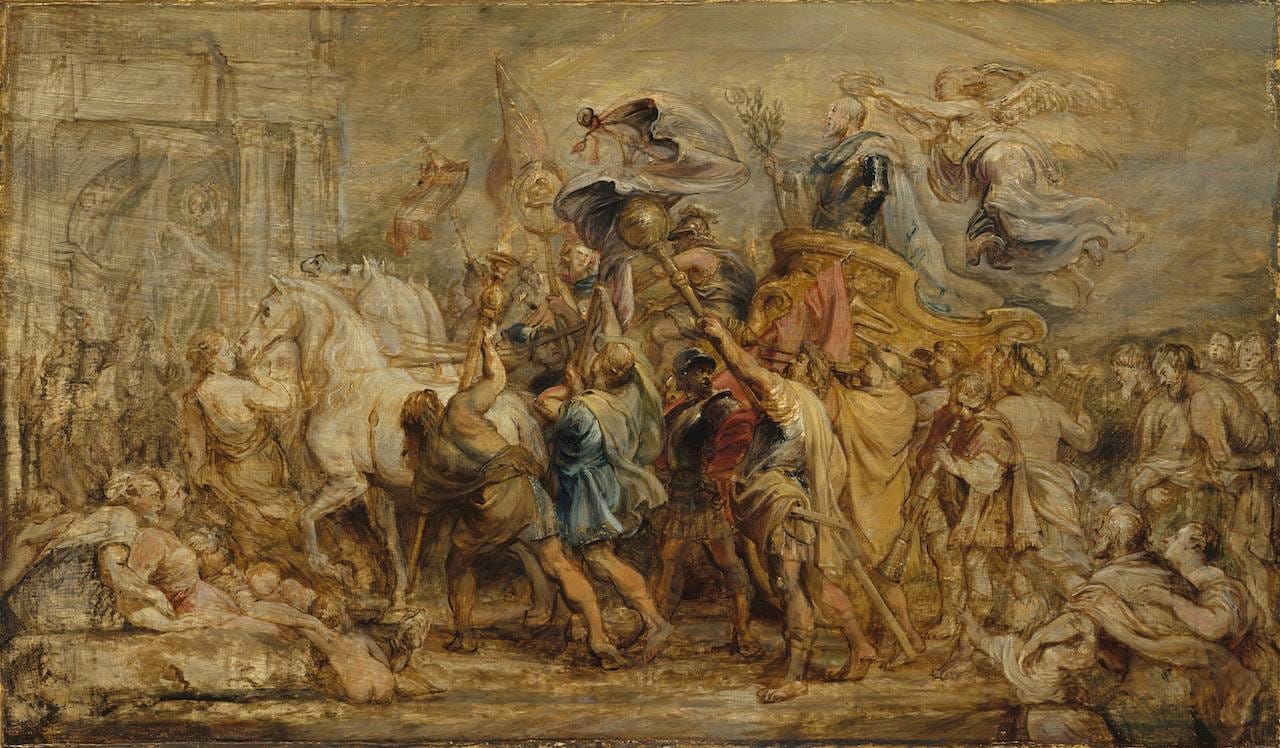 Peter Paul Rubens  The Triumph of Henri IV, 1630  Oil on panel, 49.5 x 83.5 cm  Lent by The Metropolitan Museum of Art, Rogers Fund, 1942 (42.187)  Photo c. 2013. Image copyright The Metropolitan Museum of Art / Art Resource / Scala, Florence 