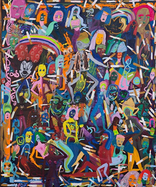 Lola Rose Thompson, "Graylien and Other Celebrities I Used to Know" (2015), oil and acrylic on canvas, 44x40 inches (via lastprojects.org)