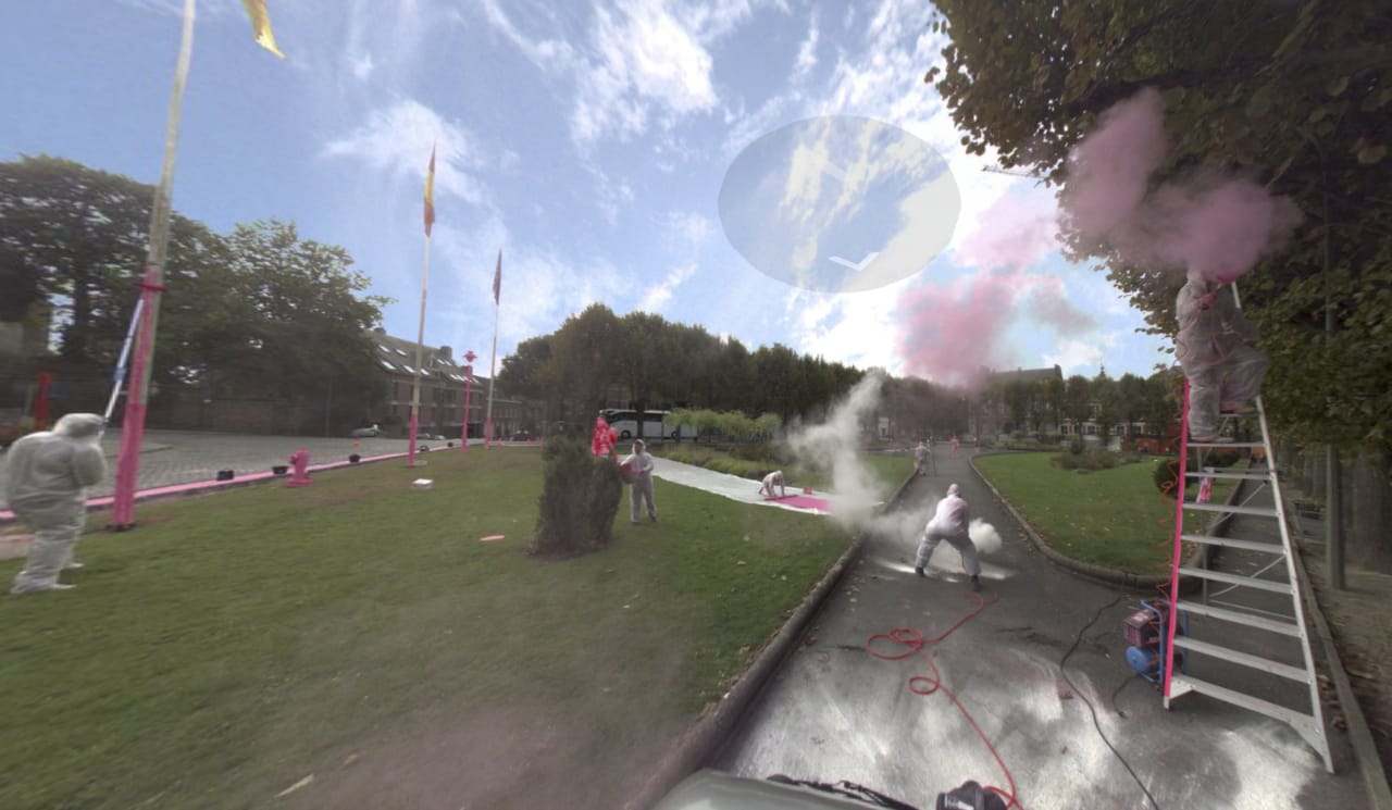 Pink and white color action in 'Mons Street Review'