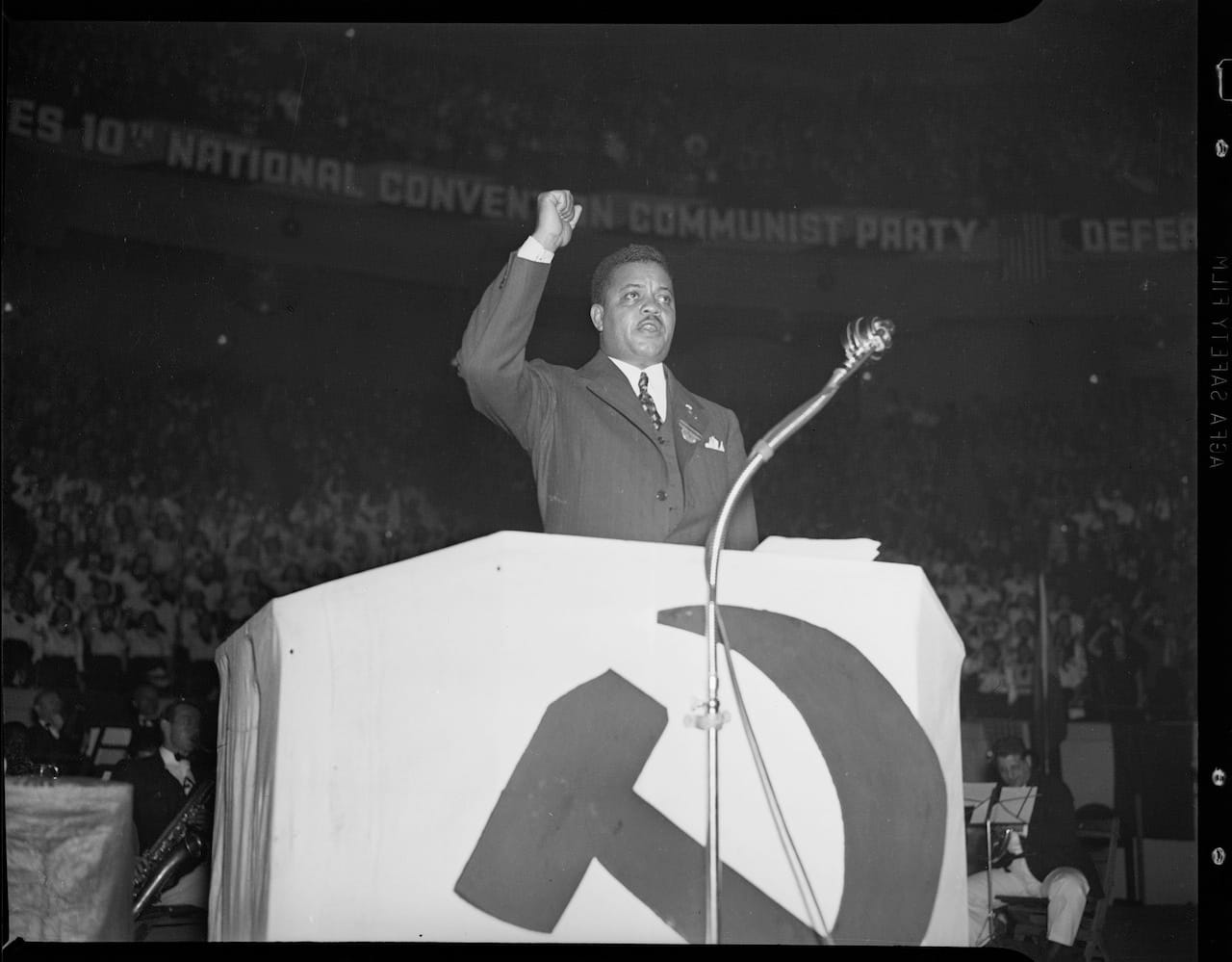 James W. Ford speaking at a Communist Party rally in Madison Square Garden (May 26, 1938) (courtesy New York City Municipal Archives)
