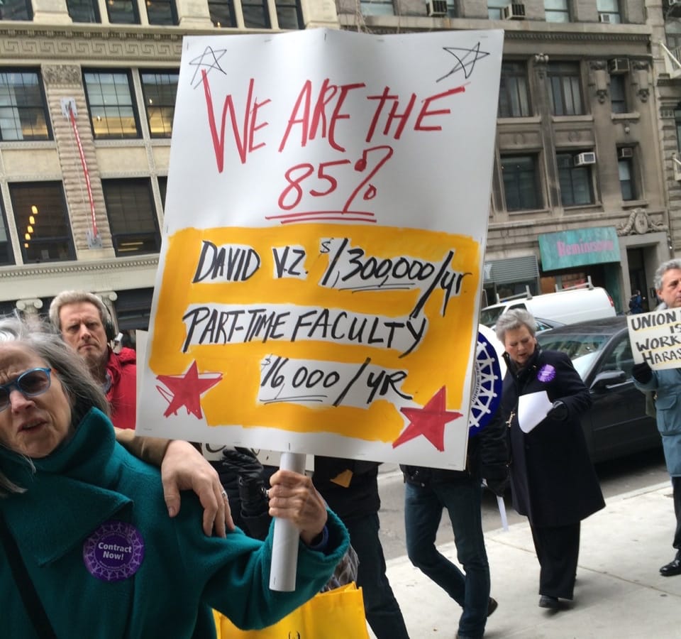 Protesters outside the New School's University Center (photo by Mira Schor)