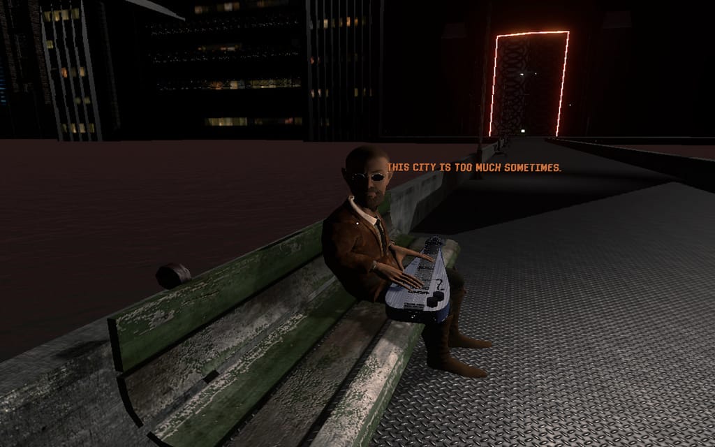 Scene from 'Off-Peak' (screenshot by the author for Hyperallergic)