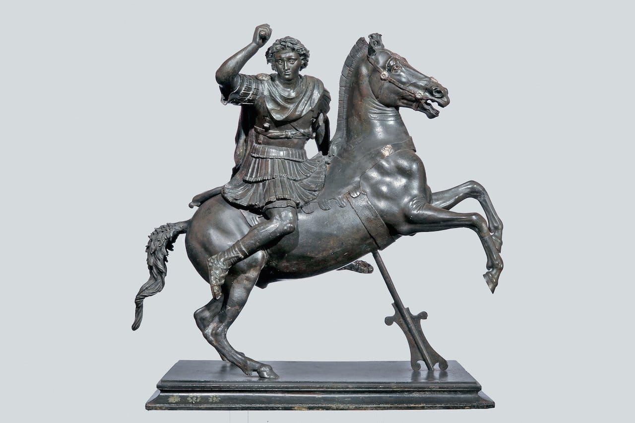 Statuette of Alexander the Great on horseback (1st century BCE-1st century CE), Greek bronze (courtesy Ministero dei Beni e delle Attività Culturali e del Turismo - Soprintendenza per i Beni Archeologici di Napoli, photo by Giorgio Albano)