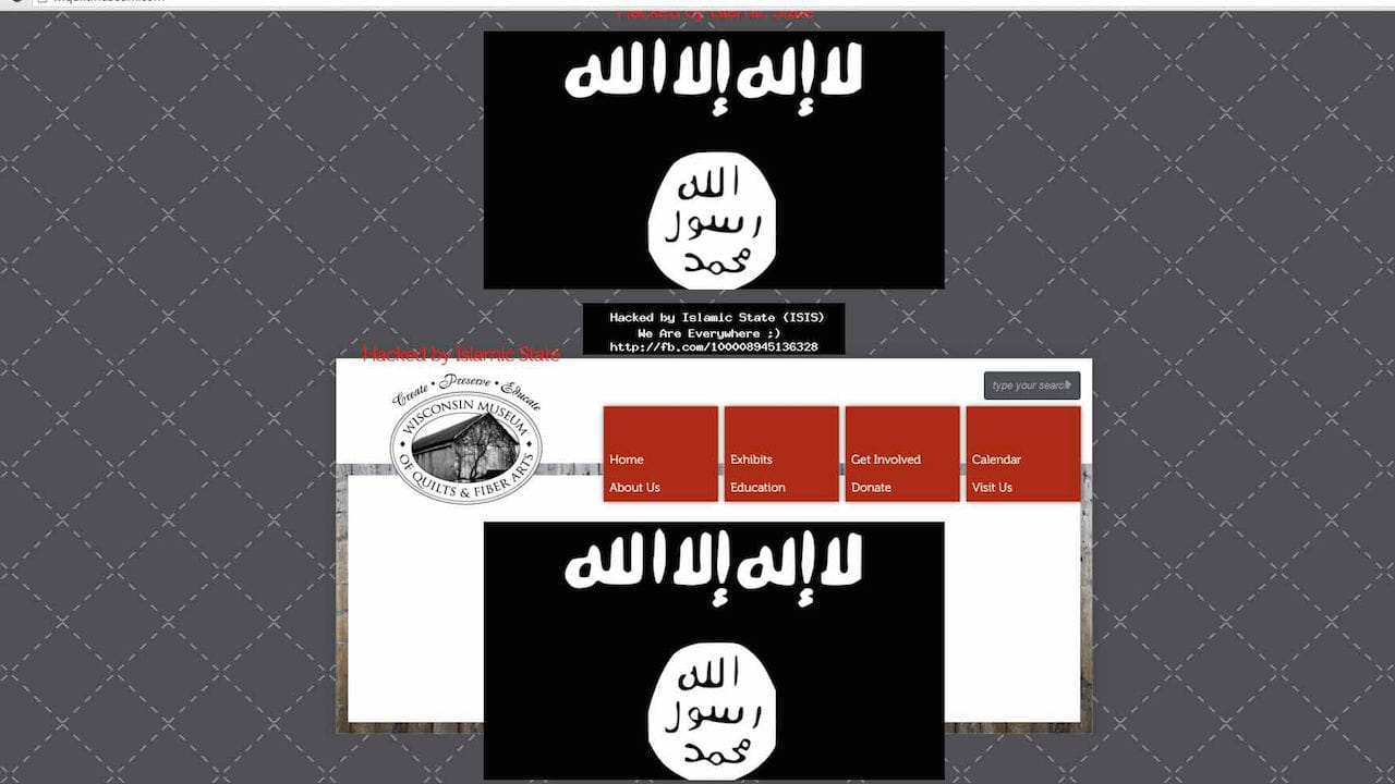 Screenshot of the hacked Wisconsin Museum of Quilts and Fiber Arts website (via FOX6Now)