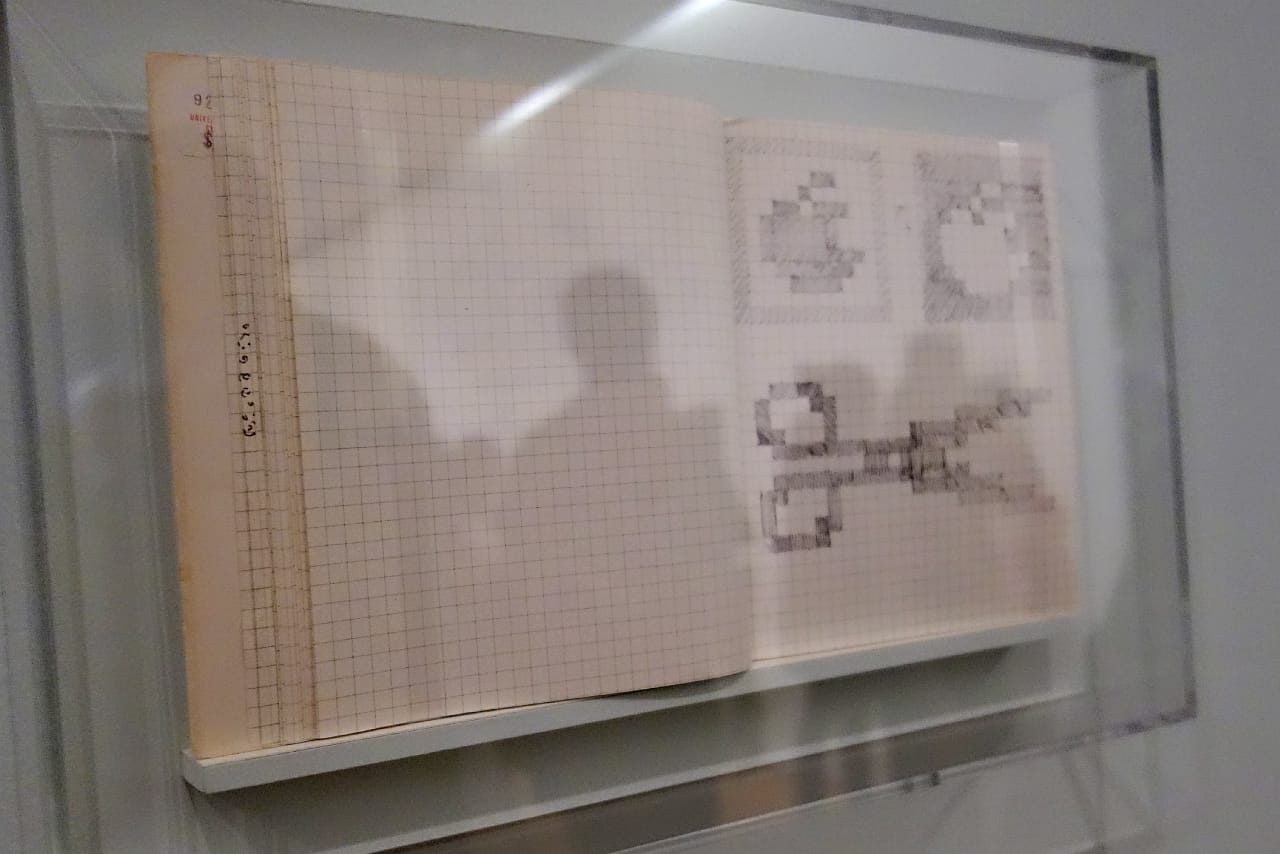 Susan Kare, "Sketches for Graphic User Interface Icon" (1982), ink on graph paper (gift of the designer, 2015, photo by the author for Hyperallergic)