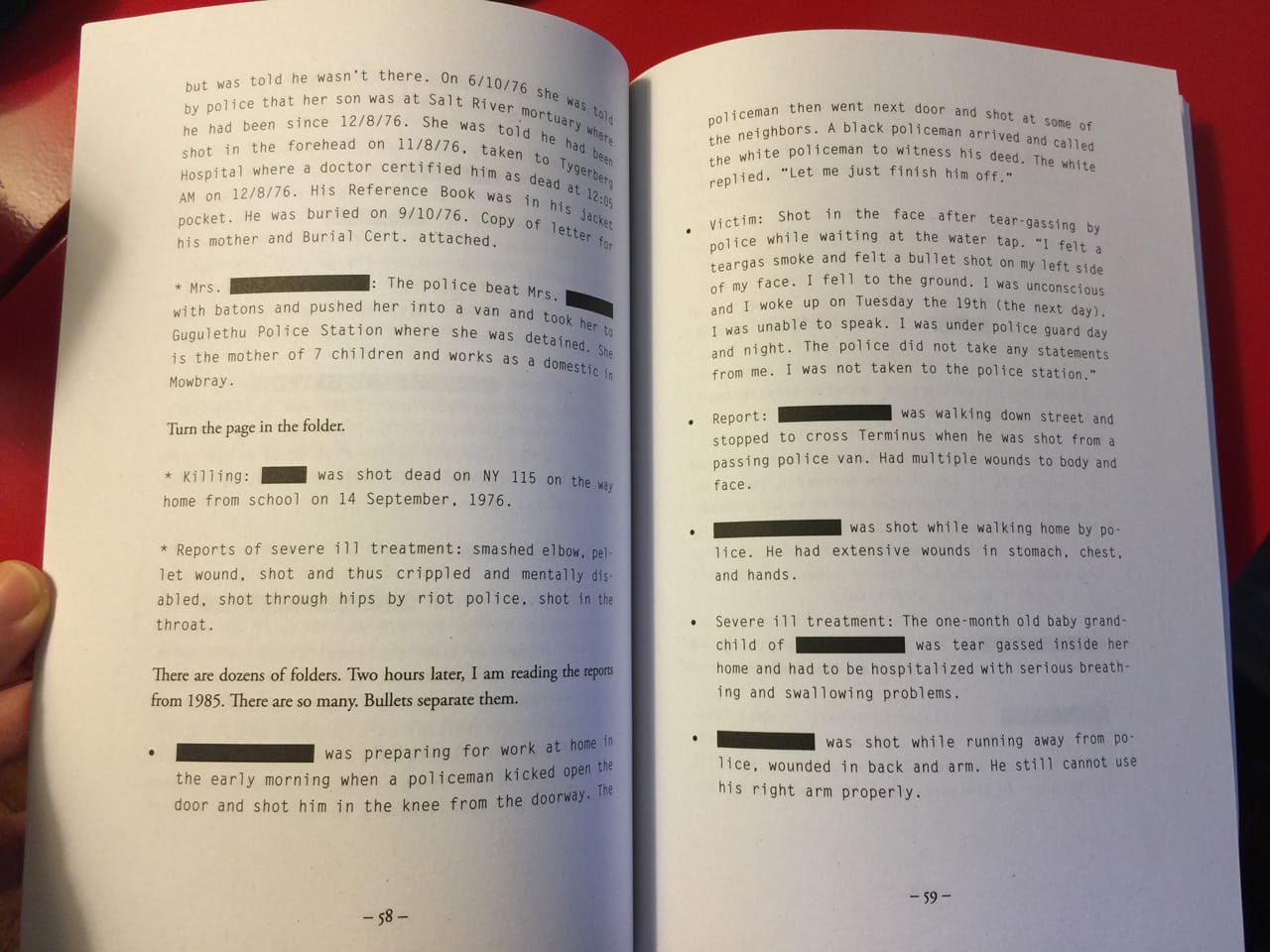 Photograph of pages 58 and 59 in Catherine Taylor's Apart.