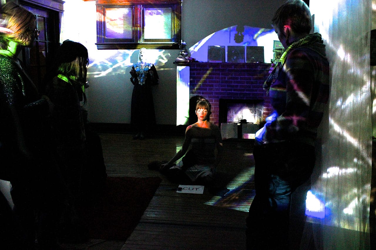 Ah, the '60s: Samantha Moltmaker as Yoko Ono in A Host of People's 'The Modern Woman' (all 'The Modern Woman' photos by the author for Hyperallergic)