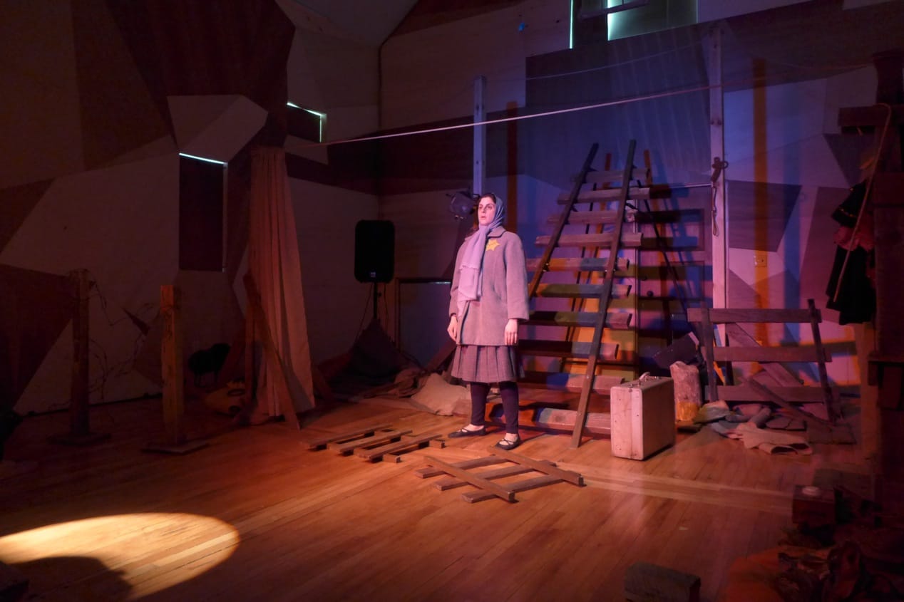 Train tracks are a recurring motif of the set and text of 'Total Verrückt!' (all 'Total Verrückt!' photos by Gina Reichert for Powerhouse Productions)