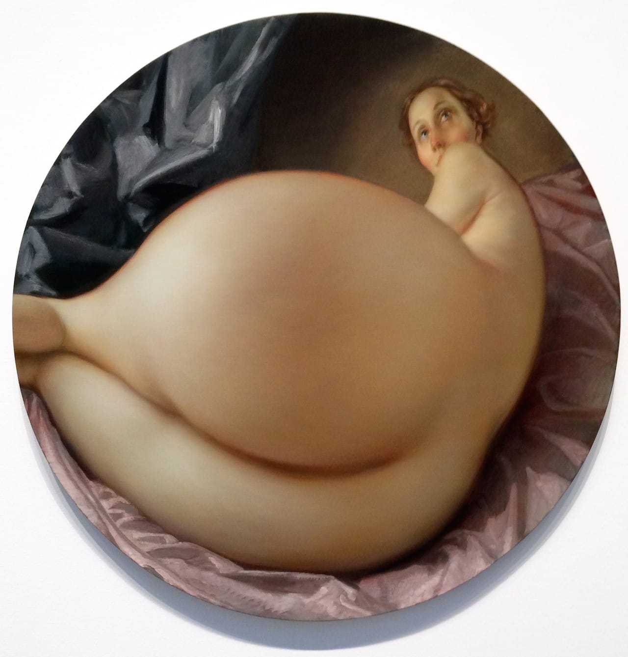 JOHN CURRIN Nude in a Convex Mirror, 2015 Oil on canvas 42 x 42 inches (106.7 x 106.7 cm)