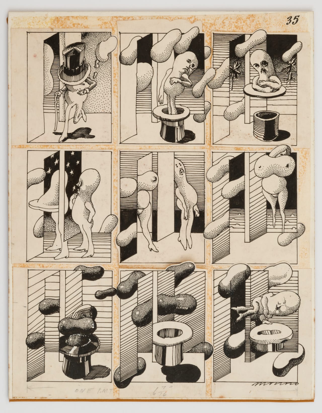 Victor Moscoso_ Mr. Peanut Metamorphosis (Zap Comix no. 2), 1968 Ink on paper 12.75 x 10 inches (32.4 x 25.4 cm) Inv #VM7430