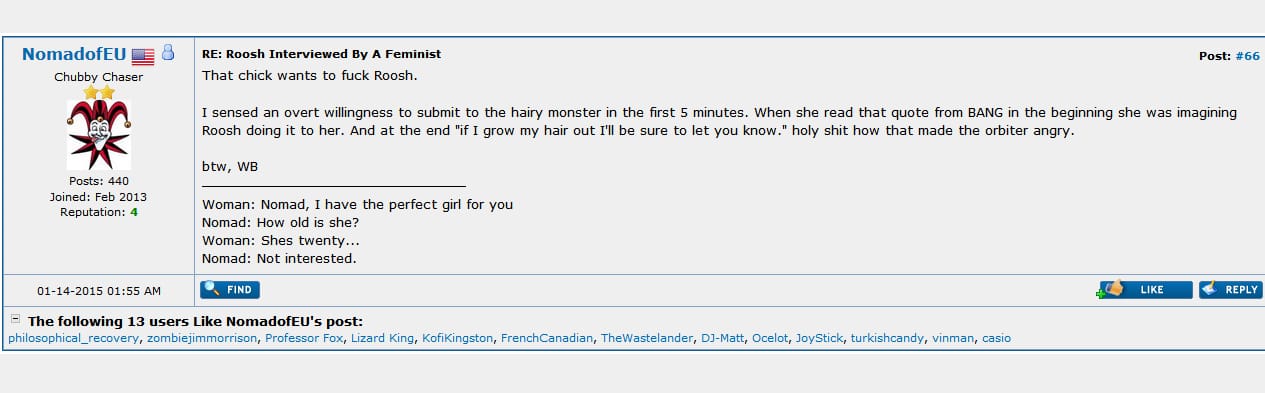 Another screen grab from one of the many posts on Roosh V's forum.