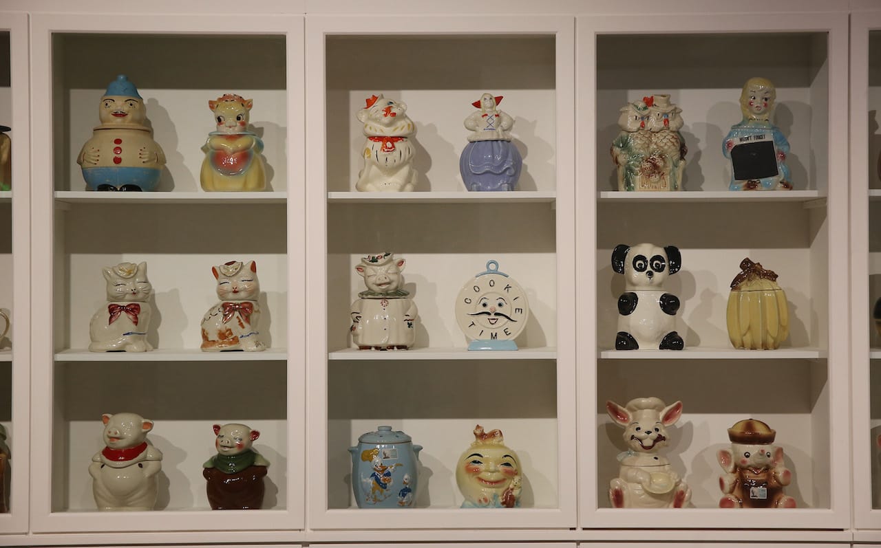 LONDON, ENGLAND - FEBRUARY 11:  Cookie jars formerly in the Andy Warhol collection are displayed at the Magnificent Obsessions: The Artist as Collector exhibition at the Barbican Art Gallery on February 11, 2015 in London, England. This is the first major exhibition in the UK to present the personal collections of post-war and contemporary artists. Ranging from mass-produced memorabilia and popular collectibles to one-of-a-kind curiosities, rare artefacts and specimens, these collections provide insight into the inspirations, influences, motives and obsessions of artists. Magnificent Obsessions: The Artist as Collector opens at the Barbican Art Gallery in London on February 12, 2015 until - May 25, 2015.  (Photo by Peter Macdiarmid/Getty Images for Barbican Art Gallery)